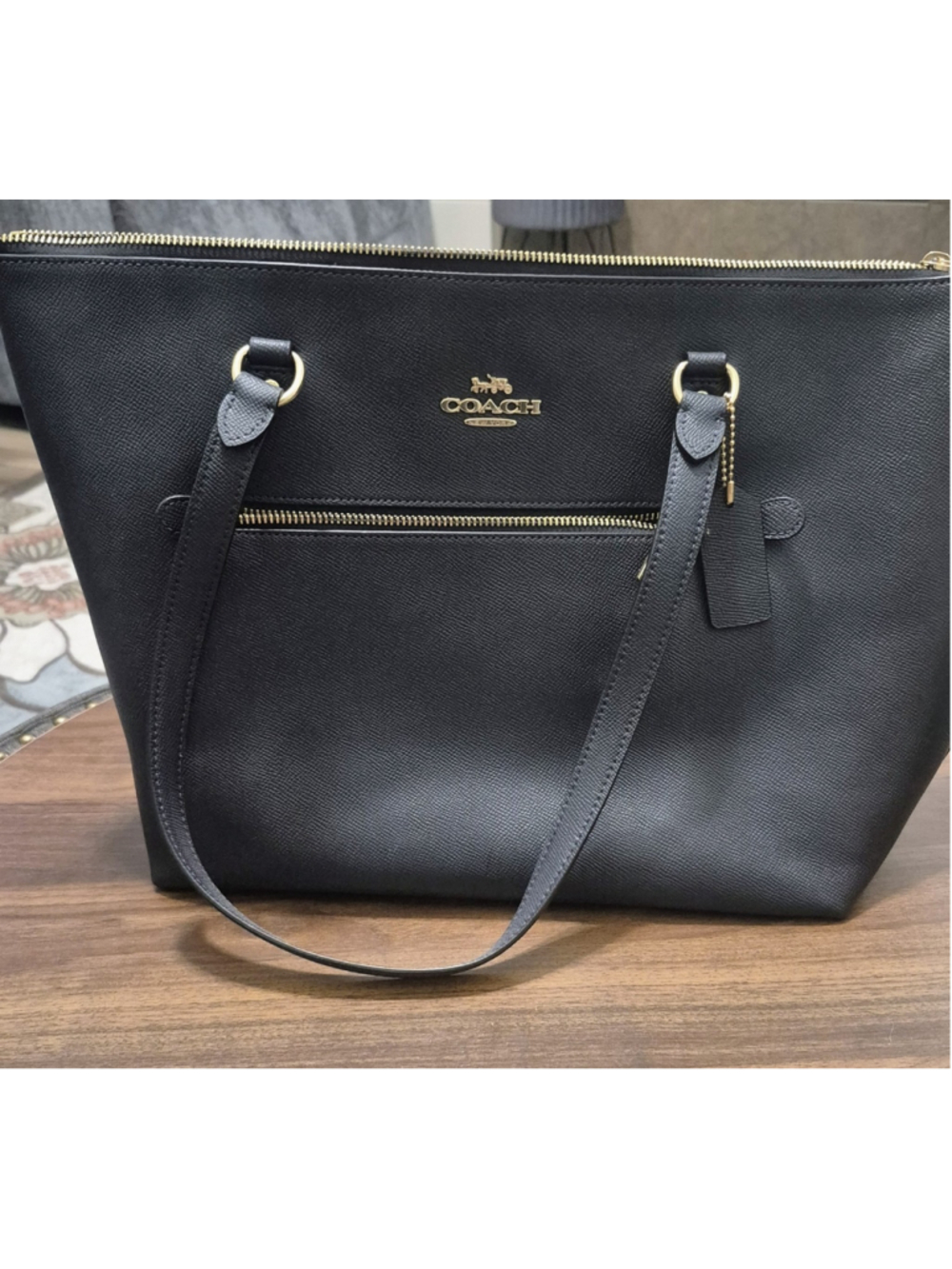 NWOT Coach Large Gallery Tote Crossgrain Navy/ Gold Leather Shoulder bag F79608